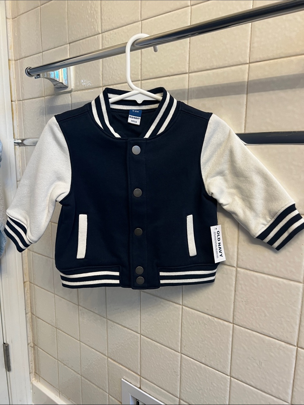 Old Navy Navy Blue and White Kids' Varsity Jacket